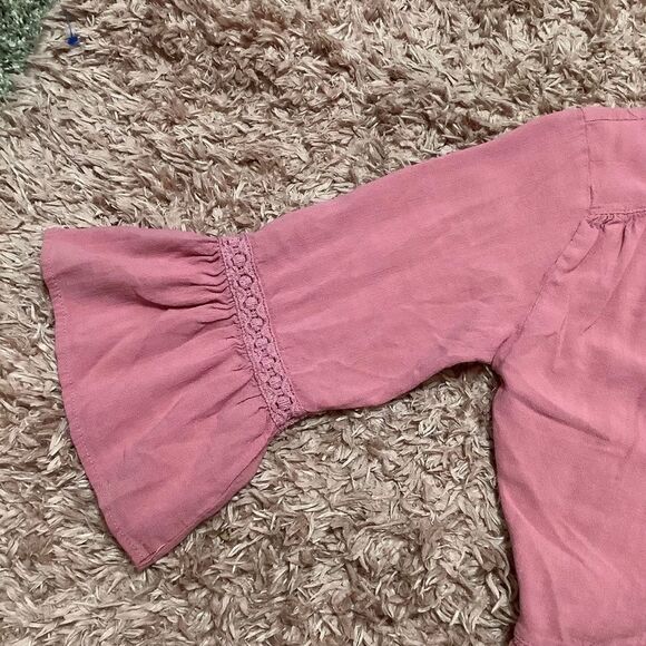 DMonas Pink Bohemian Hippie Cropped Ruffle Peasant Blouse Size Medium - Picture 3 of 11